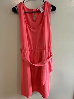 American Rag Dress 2X Coral Sleeveless Tie Waist Keyhole Back Stretch Knit
